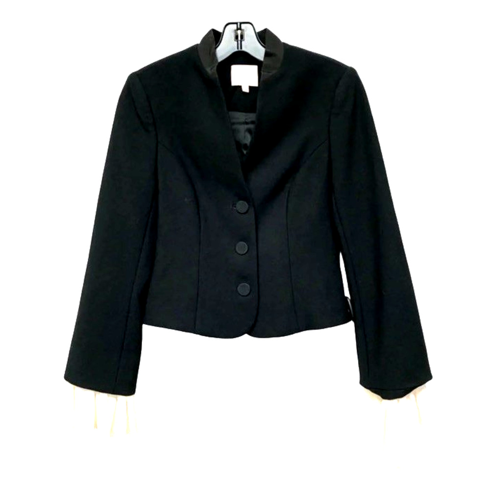 Cinq a Sept Cropped Blazer Black Ivory Size 2 - Picture 2 of 8